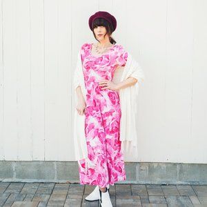 Pink Rose Print Floral Maxi Dress!